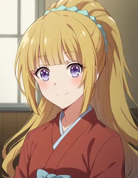 score_9, score_8_up, score_7_up, source_anime, keikaruizawa, <lora:kei-karuizawa-anime-s2-ponyxl-lora-nochekaiser:1>, kei karuizawa, long hair, bangs, blunt bangs, purple eyes, blonde hair, hair ornament, ponytail, scrunchie, blue scrunchie,, <lora:hanbok-...