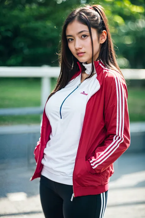 <lora:JPB01 å¥æ±çº±ç»«:0.81>,(sybbjp001face, sybbjp001breasts, large breasts, plump,long hair),gym_uniform,zipper,leggings,track_jacket,high-neck tracksuits,hands in pockets,, epiCPhoto,, (looking at viewer:1.8),, score_9,score_8_up,score_7_up,8k,hd,