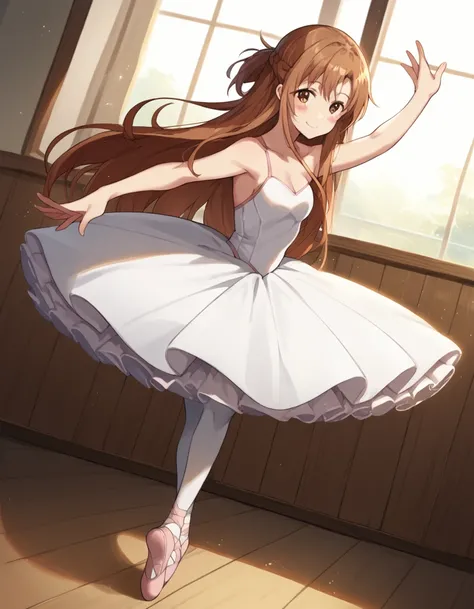 score_9, score_8_up, score_7_up, source_anime, asunayuuki, <lora:asuna-yuuki-s1-ponyxl-lora-nochekaiser:1>, asuna yuuki, long hair, brown hair, brown eyes,, <lora:tutu-ponyxl-lora-nochekaiser:1>, tutu, ballerina, ballet, ballet slippers, white pantyhose,, ...