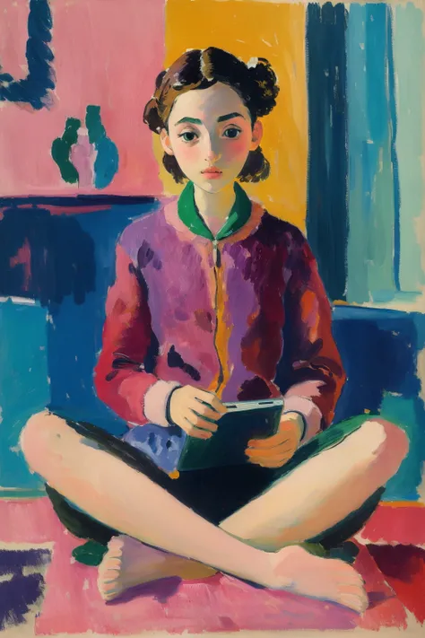 masterpiece,best quality,<lora:tbh286-:0.8>,illustration,style of Henri Matisse, tech genius teenage girl