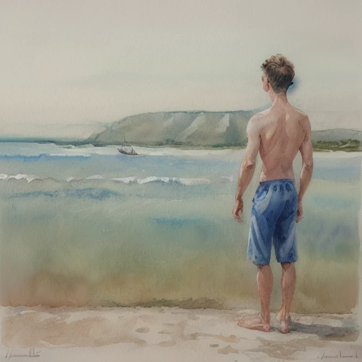 jlmorelle style,1boy, man, sailor, sea in background, watercolor, <lora:Jean-Louis_Morelle_style:1>