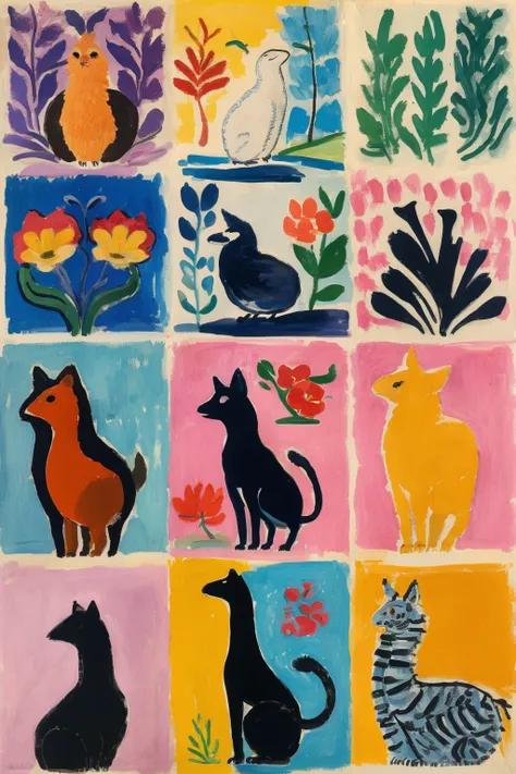 masterpiece,best quality,<lora:tbh286-:0.8>,illustration,style of Henri Matisse, animals