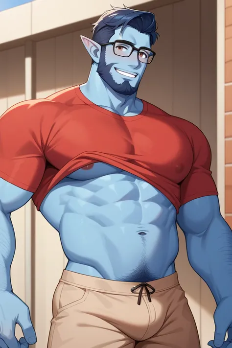 score_9, score_8_up, score_7_up, 2d, cartoon, perfect anatomy, perfect proportions, best quality, masterpiece, high_resolution, high quality, solo male, Wilden Lightfoot (Onward), elf, (complete blue skin, colored skin:1.5), dark blue hair, short hair, bro...