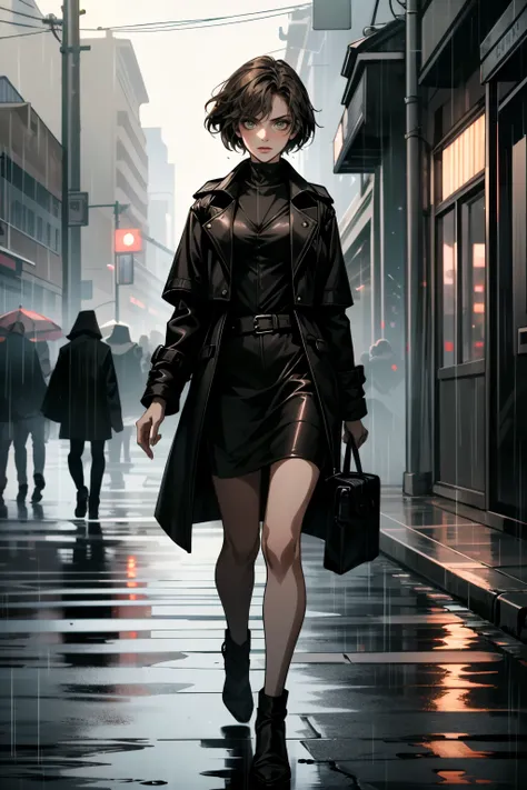 ((ultra detailed, masterpiece, absurdres))
 <lora:SH4Eileen:0.8>
SH4Eileen, 1girl, green eyes, brown hair, looking at viewer, In a black long leather coat walking down the street in the rain