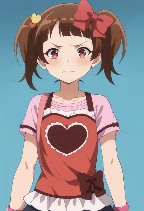 score_9, score_8_up, score_8, source_anime, 1girl <lora:YuiMorikawa:0.85> ,solo, twintails, short hair, brown hair, bangs, brown eyes, shirt, skirt, thighhighs, hair bow, bow, red bow, bracelet, jewelry, heart print, standing, upper body, looking at viewer...