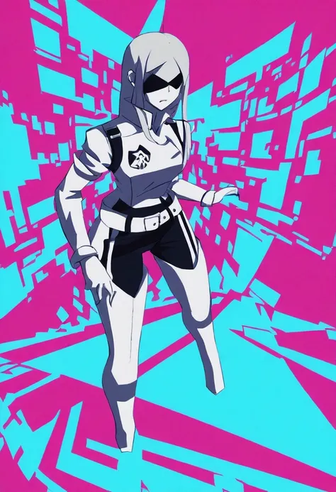 Vibrant digital art with distorted pixels, neon hues, and futuristic landscapes, glitchy visual effects, Akame ga Kill! fight with Esdeath, futuristic, cyberpunk, dystopian, distorted, surreal, abstract, avant-garde