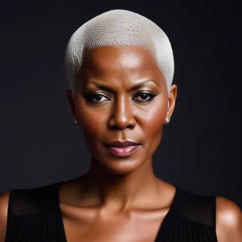 a mature black woman with very short white hair