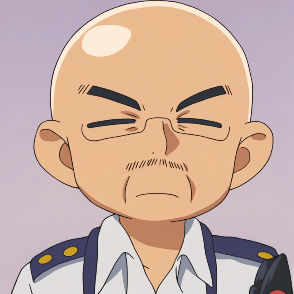 Gachi General, bald, close-up, full body, upper body, white shirt, solo, police uniform, solo focus, old, navel