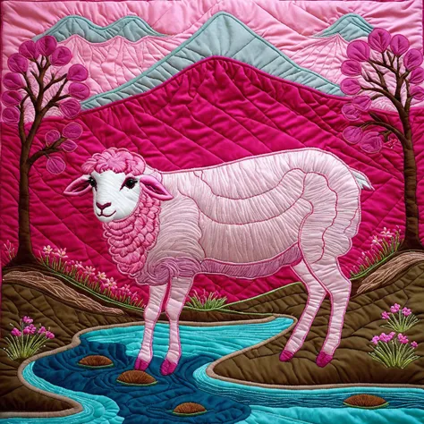 cs-qu1lt-1, pink sheep standing in a puddle