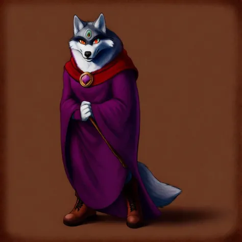 <lora:lupay:0.8>
solo, 1girl, masterpiece,
lupay, wolf, orange eyes, eyebrows, third eye, long wolf tail,
red cape, purple cloth, brown footwear,
standing, holding staff,