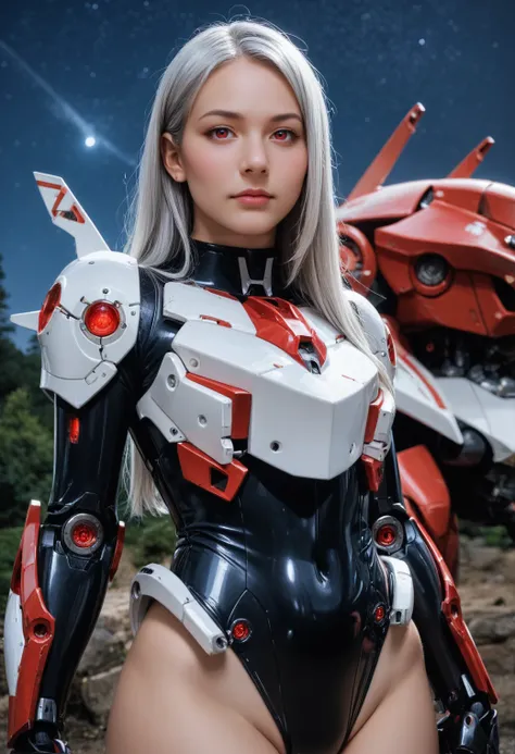 realistic, photo (medium), score_9, score_8_up, score_7_up, BREAK
high resolution, very high resolution, portrait, 
1girl, mecha musume, red eyes, silver hair, long hair, armored leotard, wings, tassel, mechanical arms, 
looking at viewer, closed mouth, 
o...