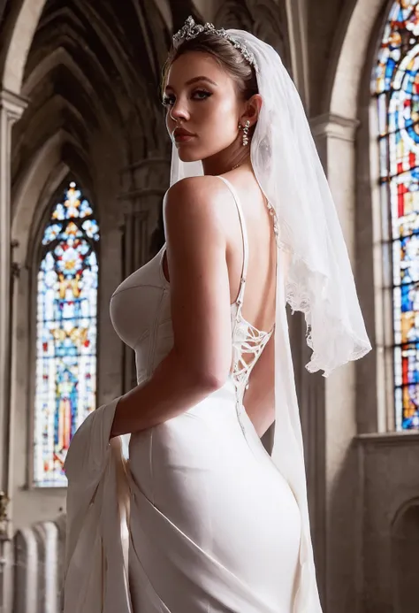 scorscore_9, score_8_up, score_7_up, score_6_up,
sw33ny,  <lora:sydneyponyrealism:1>, in a church, in a white wedding dress, loo...