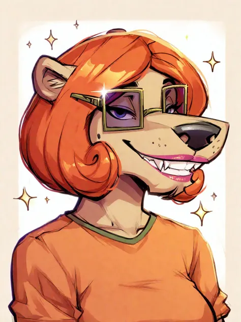 score_9,score_8,score_7,source_furry,
<1girl:1.5>,
<solo:1.5>,
counting_cougar, cougar_tuff, cougar, solo, smile, orange hair, teeth, looking at viewer, sparkle, glasses,
 <lora:Counting_Cougar_Pony_SDXL:1> counting_cougar