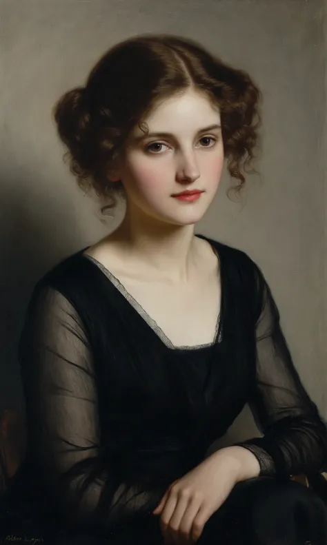 masterpiece, portrait of a woman by albert lynch, abbott handerson thayer, highly detail, best quality,  hairdetail