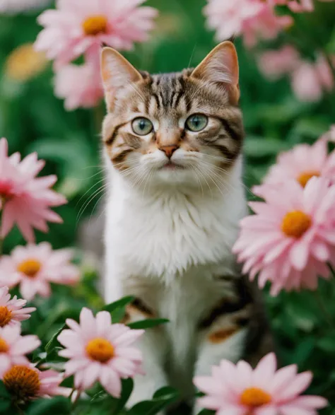 Realistic cats and flowers