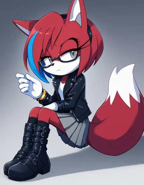 score_9, score_8_up, score_7_up, score_6_up, score_5_up, score_4_up, <lora:Senshion210:1> senshion, 1girl, furry female, red fur, fox, fox tail, fox ears, red hair, blue highlights, two-tone hair, streaked hair, bob cut, swept bangs, grey eyes, expression...