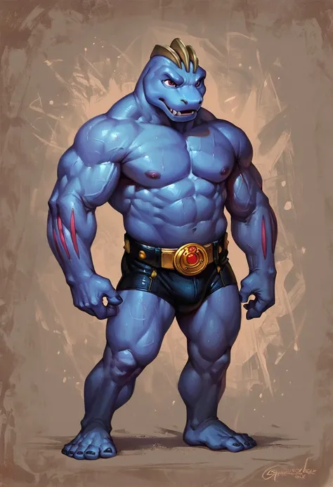 score_9, score_8_up, score_7_up, score_6_up, score_5_up, source_furry, sfw, 1boy, solo, muscular, machoke, blue body, bara:0.5, full-length portrait, simple background, power belt, <lora:CHARACTER_Machoke:0.8>, detailed digital painting, realistic,  <lora:...