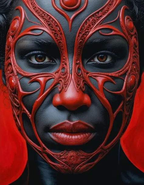 professional photo, The very Monstrous art is inspired by Black and Red portraying an attractive woman, fine facial details, quality, beautiful detailed supreme quality color intricate, contemporary fine detail, located artistic, deep aesthetic, delicate, ...