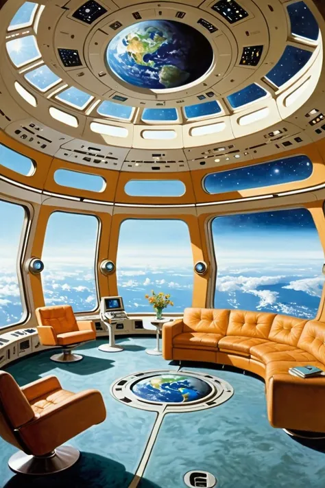 family living on a large spacious space station orbiting earth carpeting large windows controls levers (AtompunkSDXL:1.5)