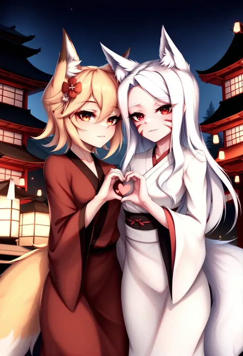 by foxykuro, by kie \(wylee2212\), masterpiece, best quality,
2girls, shiro \(sewayaki kitsune no senko-san\), fox girl, fox tai...