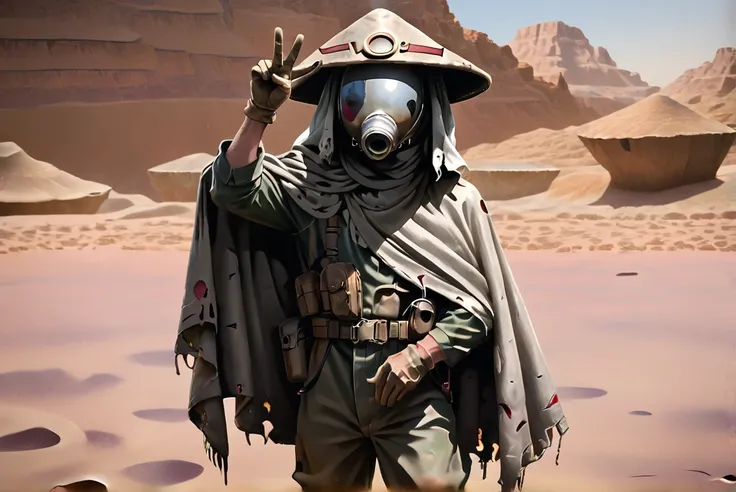 score_9, score_8_up, score_8,    <lora:Kanta_SunabozuDesert_Punk_for_PonyXL:0.8> 1boy, k4nt4, hat, mask, cape, gloves, reflective mask, peace sign, 
 <lora:yn_desert_xl:0.8> desert, detailed background,