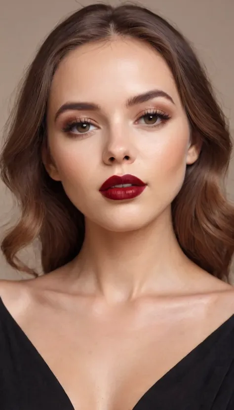 cute woman with deep red lipstick, embedding:ffacedetailxl