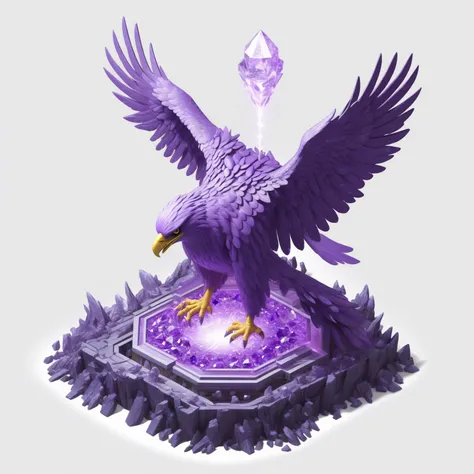 (((masterpiece))),(((best quality))),((ultra-detailed)),solo,isometric,
WAM_bd,solo,
A massive purple eagle, with a nest composed of amethysts below, surrounded by twinkling starlight,,
(white background, simple background:1.5),fantasy art,
 <lora:WAMå»ºç­...