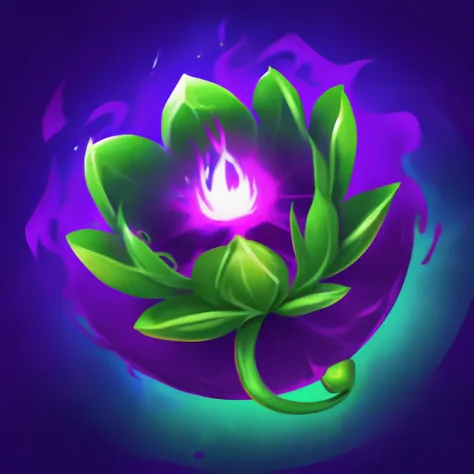 SkillIcon,,a green flower, the purple magic fireball fell in the center, with a blue background,  <lora:SkillIconloha--000046:0.6>