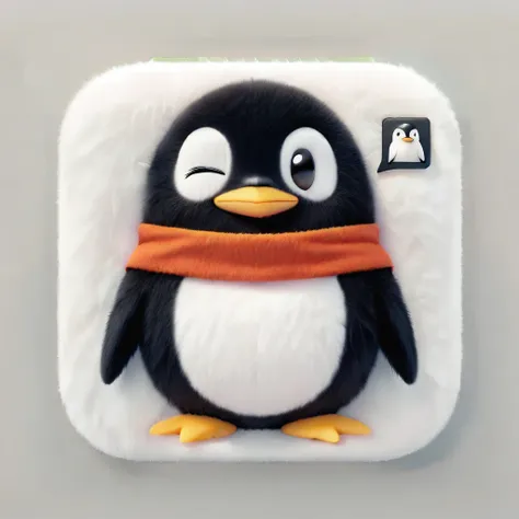 masterpiece, best quality, 
square icon, content in the square icon, penguin, bird, no humans, solo, animal focus, one eye closed, scarf, simple background, standing