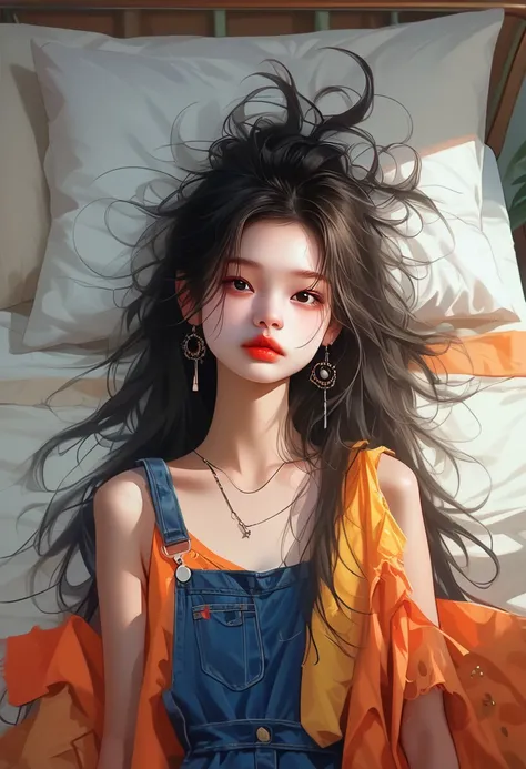 score_9, score_8_up, score_7_up, 8k uhd, masterpiece, best quality, high quality, absurdres, ultra-detailed, (highly detailed), OverallDetail, Expressiveh, 
,
((( 1girl, solo )))
,
((( Best view from above)))
,
((( Bed )))
,
((( ZionR, black hair, long hai...