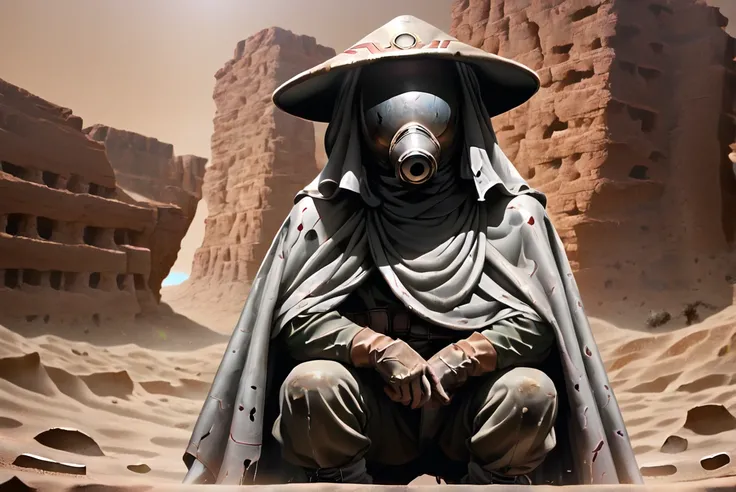 score_9, score_8_up, score_8,    <lora:Kanta_SunabozuDesert_Punk_for_PonyXL:0.8> 1boy, k4nt4, hat, mask, cape, gloves, reflective mask,
 <lora:yn_desert_xl:0.8> desert, detailed background,