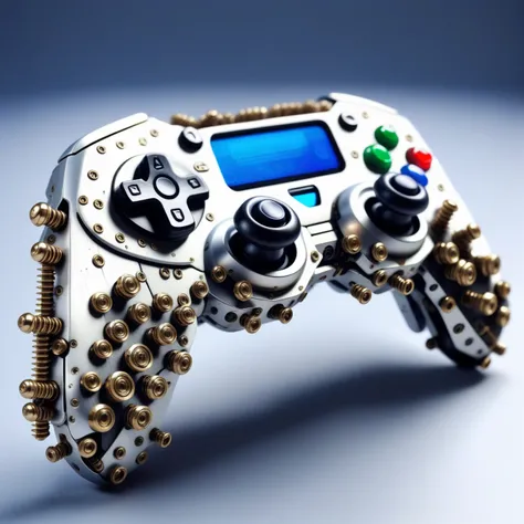 a gaming controller made out of Jed-Screws, photorealistic, full of details, detailed screws,   <lora:SteelScrewsStyle-000006:0.7>