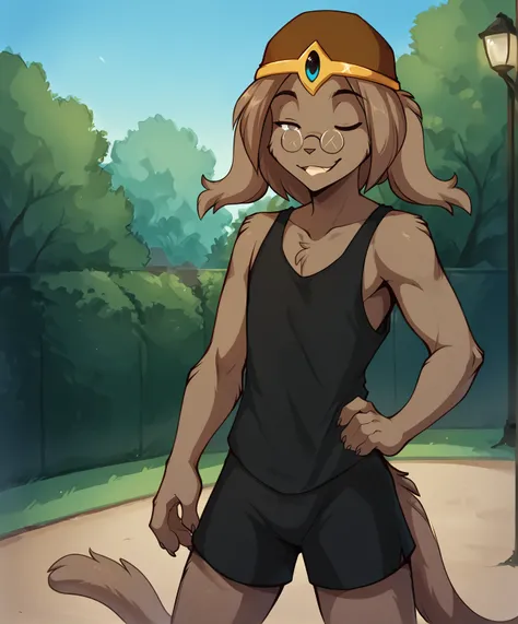 score_9, score_8_up, score_7_up,score_6_up,score_5_up, source_furry
BREAK
solo, furry male anthro, flat chest, (seductive, smug, one eye open), tank top, gym shorts, (outdoors, standing, park), three quarter view
BREAK
<lora:Lynn-Twokinds-SDXL-AnonTK-V2:1>...