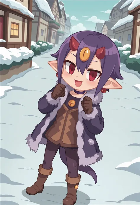 score_9, score_8_up, score_7_up, score_6_up, score_5_up, score_4_up , anime coloring ,BREAK source_anime, anime,screencap,
1girl, solo, desco, chibi, earrings, jitome, purple choker, purple tail, brown gloves, fur coat, fur trim coat, cotton pants, brown b...