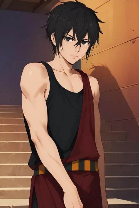 score_9, score_8_up, score_7_up, , rating_safe, , semi-realistic, , , 1boy, solo, male focus, <lora:hatz_kami_no_tou_pony:0.9>, hatz_kami_no_tou, black hair, black eyes, short hair, mole, mole under eye, katana, tank top, , , <lora:sdxl_lightning_8step_lor...