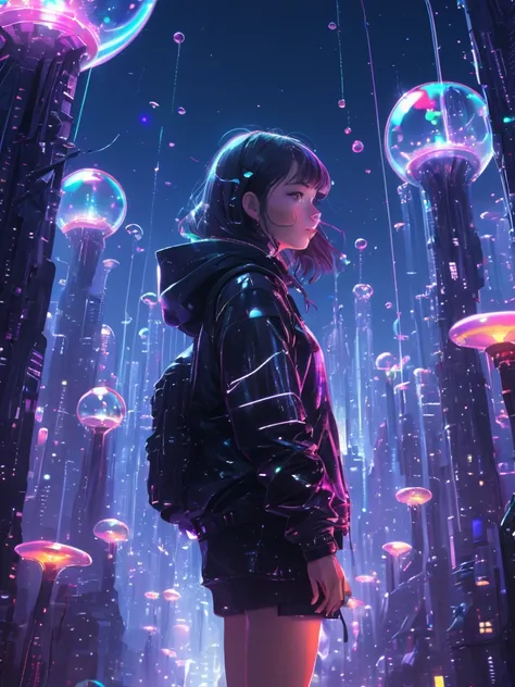 masterpiece,high resolution,
futuristic-city,1girl,solo,bubble design,city backround,night,neon,
,  <lora:futuristic_city-xl:0.6>