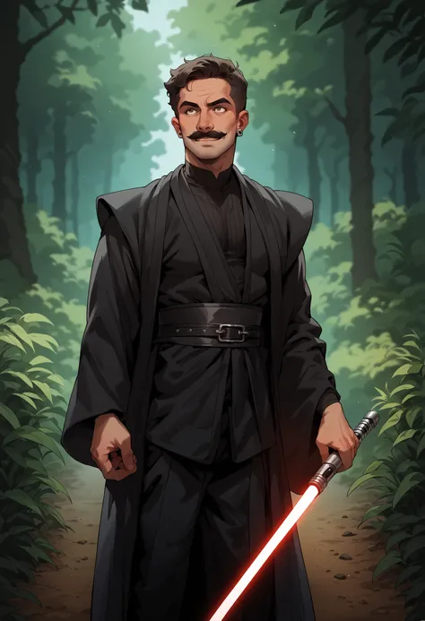 score_9, score_8_up, score_7_up, score_6_up, score_5_up, source_cartoon,1boy,smiling latino man,in a forest,holding lightsaber,moustache,
sith outfit
,<lora:SithPony-000030>