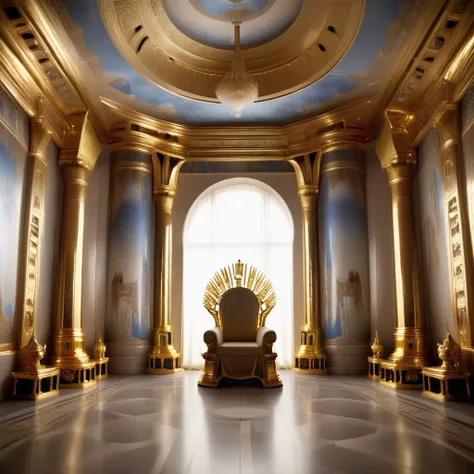 Imperial Palace interior a large room with a gold throne and a blue sky background