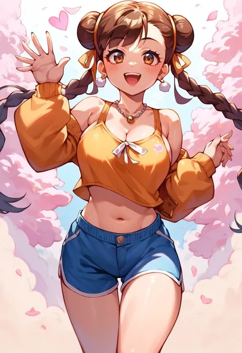 score_9, score_8_up, score_7_up, 1girl, curvy woman, ChunLi, waving at viewer