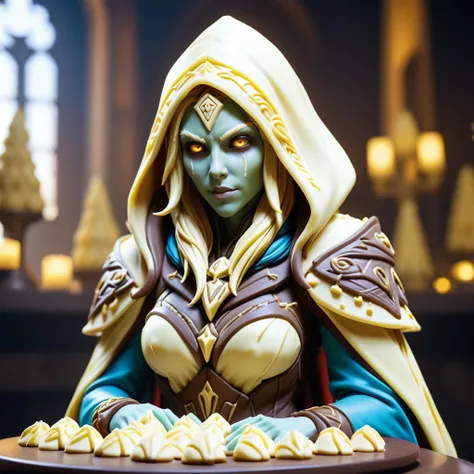 Game art, behance, short Sylvanas Windrunner, Ultra Real, Kodak Ektar, made out of Jed-whtccae, <lora:WhiteChocoStyle-000005:1>, epic atmosphere, ambient, highly complex, beautiful elegant, complimentary colors, beautiful detailed, aesthetic, atmosphere, m...