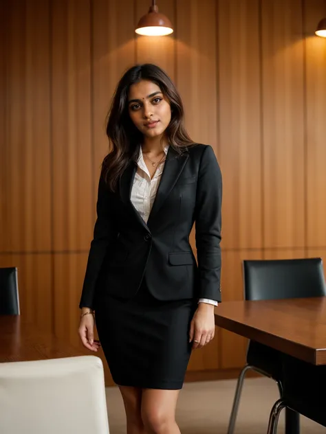 RAW photograph,  tv_Maria_Patel_MXAI
BREAK
, angry expression, wearing a pencil skirt, wearing a dress shirt, wearing a blazer, standing at the edge of a conference table, shot from below, ((cowboy shot)),
 BREAK, 8k uhd, dslr, soft lighting, high quality,...