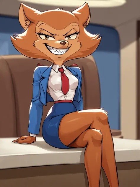 score_9,score_8,source_furry,
<1girl:1.5>,
<solo:1.5>,
pamela_bondani, pamela_patrol03, cat girl, 1girl, skirt, solo, necktie, teeth, shirt, white shirt, furry, smile, jacket, blue skirt, grin, blue jacket, buttons, brown fur, long sleeves, looking at view...