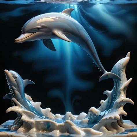 Liquid Marble, Dolphin, detailed, ultrarealistic