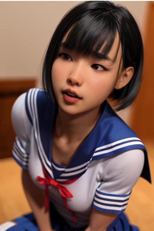 <lora:Rin-08:0.8>,((extremely realistic shading, masterpiece, extremely detailed, photorealistic)),Asian, black short hair, Japanese high school uniform, black stockings, black sneakers,