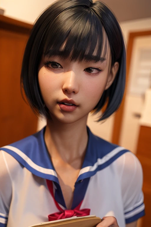 <lora:Rin-08:0.8>,((extremely realistic shading, masterpiece, extremely detailed, photorealistic)),Asian, black short hair, Japanese high school uniform, black stockings, black sneakers,