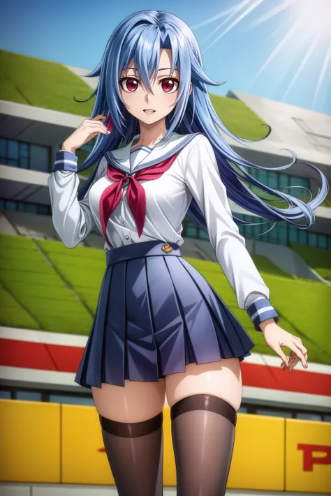 (masterpiece, best quality), <lora:Rio Kamishiro-lora-Faxtron:0.8> rio kamishiro, red eyes, blue hair, long hair, dyed bangs, medium breasts, school uniform, shirt, long sleeves, black thighhighs,
<lora:add_detail:0.8>