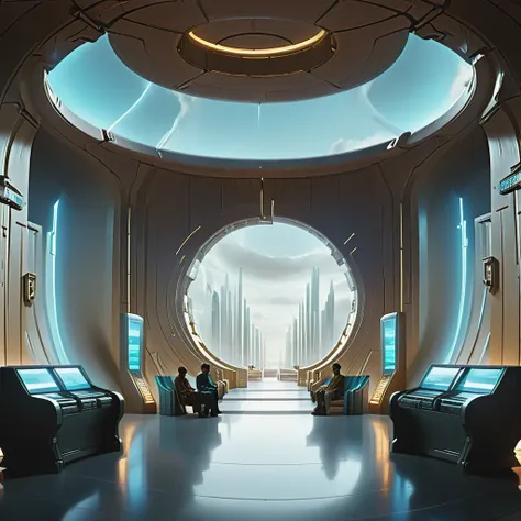 gate waiting area a futuristic looking room with a lot of people gate waiting area background