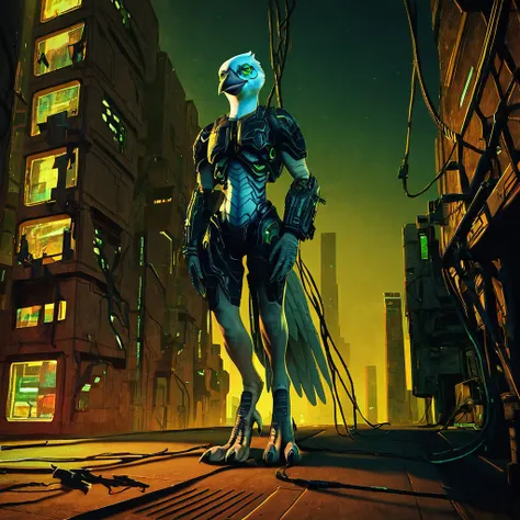 score_8_up. score_7_up, score_9, BREAK standing, <lora:DAGASI_Style_Pony:0.75>, dagasi_style, bird, beak, purple, talons, digitigrade, scenery, cyberpunk, outdoors, building, <lora:Borg_World_Morph_PONY:1>, borg, science fiction, machine, cable, city, city...