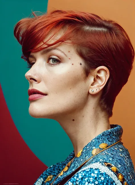 portrait of beautiful sks woman by Flora Borsi, style by Flora Borsi, bold, bright colours, intricate haircut, (Flora Borsi), by annie leibovitz, natural lighting, <lora:locon_janineturner_v1_from_v1_64_32:0.7> <lora:lora-small-janine-turner-v1:0.65>