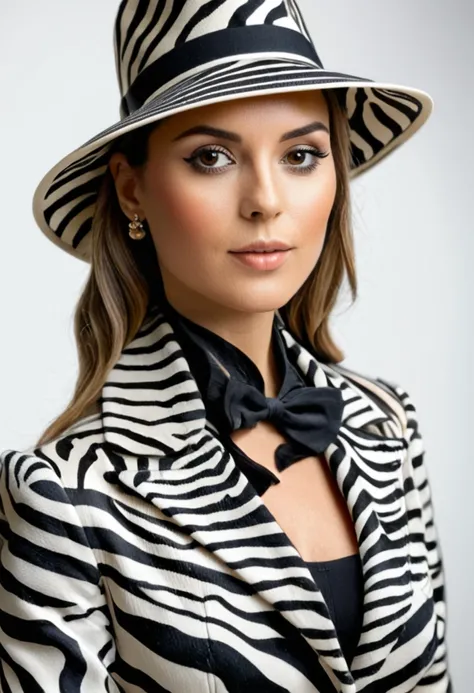 zebraworld, a portrait of a woman witha  stylish hat, closeup